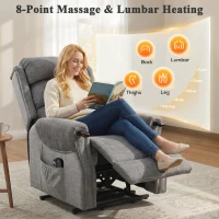 HOMCOM Power Lift Recliner with Vibration Massage and Heat, Lift Chair for Tall with Wood Grip, Pocket Spring, Light Grey(m-5)