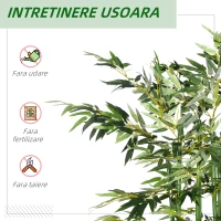 HOMCOM Plantă Artificială de Bambus, Înălțime 180 cm, cu 1640 de Frunze și Bază din Lemn de Pin, 35x10x10 cm, Verde(m-6)