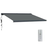 Outsunny 4 x 3(m) Full Cassette Electric Awning with Remote Controller, Aluminium Frame DIY Retractable Garden Awning, UPF50+ Sun Shade Canopy for Deck Door Window, Dark Grey(m-11)
