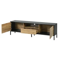 Low-Profile Nordic TV Cabinet with 2 cabinets and Open Shelves, Stylish TV Stand with Chipboard Construction, 170L x 35W x 50H cm, Natural(m-13)