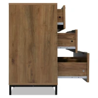 Dark Oak Sideboard with 6 Drawers and Industrial Metal Frame, Industrial Rustic Cabinet with Adjustable Feet, 120L x 40W x 76H cm, Dark Oak(m-12)
