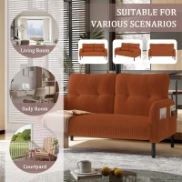 Modern Two-Seater Corduroy Sofa with High-Rebound Springs, Comfortable Loveseat with Side Storage Pockets, 120L x 65W x 79H cm, Orange(m-6)