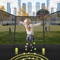 Outdoor Trampoline with Basketball Hoop and Safety Net, Heavy Duty Rebounder with Weatherproof Steel Frame, 366L x 366W x 76H cm, Black(m-7)
