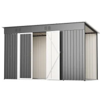 Abrigo metálico para ferramentas com porta dupla, 311x123x181 cm, Cinzento(m-7)