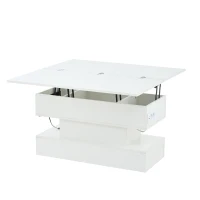 Multifunctional White Coffee Table with Integral Power Outlet, Modern Center Table with App-Controlled LED Light, 100L x 50W x 51.5H cm, White(m-13)