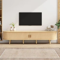 Minimalist TV Stand with Oval Top and Rounded Corners, Light Oak TV Cabinet with Solid Wood Legs, 175L x 40W x 40H cm, Oak(m-1)
