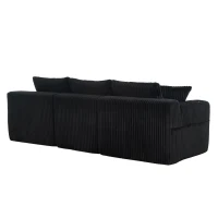 Modular L-Shaped Sectional Sofa with Deep Seat, Plush Corduroy Boneless Couch for Living Room, 257L x 160W x 80H cm, Black(m-15)