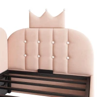 Upholstered Daybed with Hydraulic Storage and Crown Headboard, Space-Saving Guest Bed with Padded Velvet Upholstery, 199L x 96W x 96H cm, Pink(m-12)