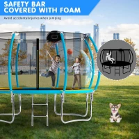 Outdoor Trampoline with Basketball Hoop and Safety Net, Heavy Duty Rebounder with Weatherproof Steel Frame, 366L x 366W x 76H cm, Blue(m-5)