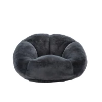 Shell-Shaped Bean Bag Chair with High-Rebound Memory Foam Filling, Ergonomic Floor Lounger with Faux Fur Removable Cover, 100L x 90W x 57H cm, Black(m-2)