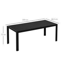 Outsunny Gartentisch Kunststoff 190 x 84,5 x 72 cm UV- & Wetterfest Balkontisch mit Holzoptik, Holzstrukur, rutschfest Buffettisch für 6 Personen Outdoor Esstisch für Garten, Balkon Schwarz(m-3)
