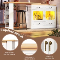 360° Rotating Kitchen Island with App-Controlled LED Lights and Music Sync, Extendable Bar Table with 4 Drawers, 135L x 39W x 93H cm, White(m-4)