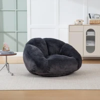 Shell-Shaped Bean Bag Chair with High-Rebound Memory Foam Filling, Ergonomic Floor Lounger with Faux Fur Removable Cover, 100L x 90W x 57H cm, Black(m-1)