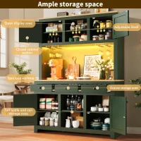 Large Freestanding Storage Cabinet with Adjustable Shelves, Tall Kitchen Cupboard with Colour-Changing Lighting, 120L x 40W x 180H cm, Antique Green(m-5)