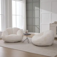 Shell-Shaped Bean Bag Chair with High-Rebound Memory Foam Filling, Ergonomic Floor Lounger with Faux Fur Removable Cover, 100L x 90W x 57H cm, Beige(m-9)