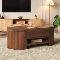 Lift-Top Coffee Table with Wooden Sides and Extendable Lower Shelf, Height-Adjustable Center Table with Ample Storage, 110L x 55.5W x 40H cm, Wood(m-1)