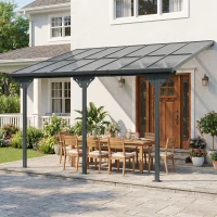 Outsunny Pergola adossée aluminium 4,5 x 3 m avec toit en polycarbonate résistant UV, gouttière intégrée, tonnelle de jardin pour terrasse patio véranda, gris(m-9)
