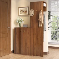 Móvel de entrada compacto com sapateira, varão para cabides, ganchos e prateleiras ajustáveis, 115x38,5x191,5 cm, Cor natural(m-5)