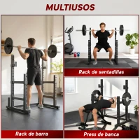 SPORTNOW Soporte Barra Pesas Ajustable en Altura con Topes de Seguridad para Sentadillas y Press de Banca en Casa Carga 300 kg(m-4)