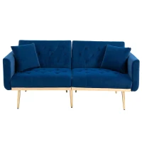Modern 2-Seater Sofa with 3-Position Adjustable Backrest, Convertible Loveseat with Thick Padded Cushions, 165L x 72.5W x 75H cm, Navy(m-2)