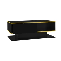 Modern LED Coffee Table with USB-Powered Colour-Changing Light Strip, Functional Center Table with 3 Drawers, 100L x 50W x 40H cm, Black(m-13)