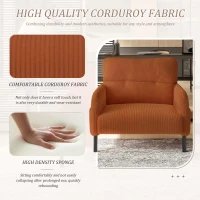 Corduroy Single-Seater Armchair with High-Density Foam Cushion, Ergonomic Wide Seat with Double Side Storage Pockets, 67L x 75W x 79H cm, Orange(m-6)