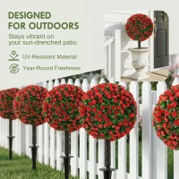 HOMCOM Artificial Rose Topiary UV Resistant, 2-Pack Fake Plants, 55 cm, Red(m-4)