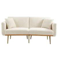 Modern 2-Seater Sofa with 3-Position Adjustable Backrest, Convertible Loveseat with Thick Padded Cushions, 165L x 72.5W x 75H cm, White Teddy(m-2)