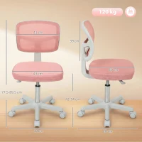 Vinsetto Silla de Oficina Ergonómica Sin Reposabrazos Sillón de Oficina Giratorio Respaldo Curvado de Malla y Ruedas Rosa(m-3)