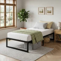 HOMCOM Telaio Letto con Rete in Metallo, Letto Singolo con Spazio Sottostante, Silenzioso, 200,5x90,6x32,5 cm, Nero(m-5)