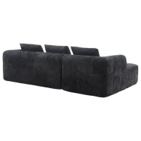 Oversized Modular L-Shaped Sofa with Deep-Seated Sleeper Design, Plush Sectional Sofa with Hidden Side Pockets, 250L x 158W x 60H cm, Black(m-15)