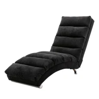 Fabric Relaxation Chaise Longue with Gentle Vibration, Contoured Ergonomic Floor Lounger with Side Pocket, 148L x 55W x 87H cm, Black(m-14)