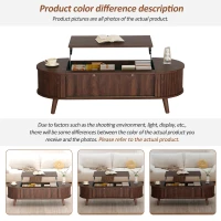 Lift-Up Oval Coffee Table with Hidden Storage and Roller-Shutter Doors, Space-Saving Centre Table with Solid Wood Legs, 120L x 50W x 39.5H cm, Wood(m-5)