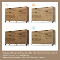 Dark Oak Sideboard with 6 Drawers and Industrial Metal Frame, Industrial Rustic Cabinet with Adjustable Feet, 120L x 40W x 76H cm, Dark Oak(m-6)