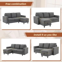 L-Shaped Corner Sofa with Hidden Storage and Side Pockets, Reversible Sectional Couch with Sturdy Wooden Frame, 180L x 120W x 72H cm, Gray(m-6)