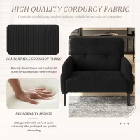 Corduroy Single-Seater Armchair with High-Density Foam Cushion, Ergonomic Wide Seat with Double Side Storage Pockets, 67L x 75W x 79H cm, Black(m-6)