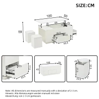 Lift-Top Coffee Table with App-Controlled LED and Soft-Close Drawers, Sleek White Center Table with 2 Storage Ottomans, 100L x 50W x 45H cm, White(m-3)