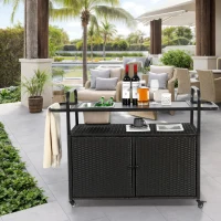 Carrito de bar para exterior con depósito para hielo, ruedas bloqueables, para jardín, zona de piscina y patio trasero, 131x50x91 cm, Negro(m-2)