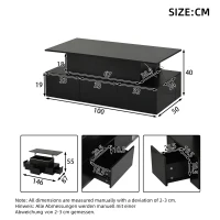 Lift-Top Coffee Table with 4 Drawers and Hidden Storage, Multi-Functional Center Table with Open Shelf and USB Port, 100L x 50W x 40H cm, Black(m-3)