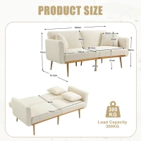 Modern 2-Seater Sofa with 3-Position Adjustable Backrest, Convertible Loveseat with Thick Padded Cushions, 165L x 72.5W x 75H cm, White Teddy(m-3)