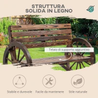 Outsunny Panchina da Giardino 2 Posti a Doghe con Braccioli a Ruota di Carro, in Legno, 105.5x56x79 cm, Marrone Bruciato(m-4)