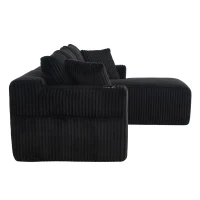 Modular L-Shaped Sectional Sofa with Deep Seat, Plush Corduroy Boneless Couch for Living Room, 257L x 160W x 80H cm, Black(m-14)