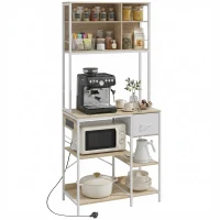 HOMCOM Kitchen Baker's Rack, Microwave Stand with Storage Shelves and 6 Hooks for Small Spaces(m-9)