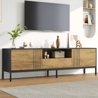 Low-Profile Nordic TV Cabinet with 2 cabinets and Open Shelves, Stylish TV Stand with Chipboard Construction, 170L x 35W x 50H cm, Natural(m-1)