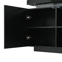 High Gloss Sideboard with LED Lights and Noiseless Hydraulic Hinges, Modern Storage Cabinet with 2 doors and 3 drawers, 140L x 35W x 72.5H cm, Black(m-9)