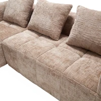 Oversized Modular L-Shaped Sofa with Deep-Seated Sleeper Design, Plush Sectional Sofa with Hidden Side Pockets, 250L x 158W x 60H cm, Khaki(m-11)