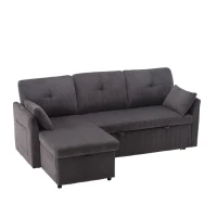 Stylish Sectional Sleeper Sofa with Reversible Storage Chaise, 3-In-1 L-Shaped Sofa with Corduroy Upholstery, 206L x 130W x 88H cm, Charcoal Grey(m-13)