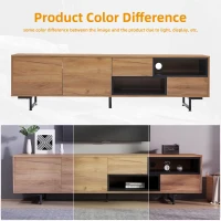 Living Room TV Cabinet with Multi‑Functional Chipboard Storage, Modern TV Stand with 2 Diagonal Drawers, 173L x 38W x 48H cm, Natural Wood(m-4)