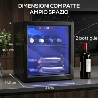 HOMCOM Cantinetta Vino Refrigerata 12 Bottiglie 36L, Temperatura Regolabile 4-16°C con Vetro Anti UV, Nera(m-3)