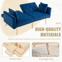 Modern 2-Seater Sofa with 3-Position Adjustable Backrest, Convertible Loveseat with Thick Padded Cushions, 165L x 72.5W x 75H cm, Navy(m-6)
